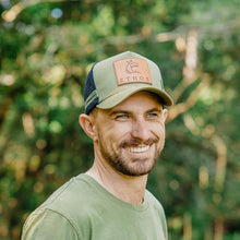 Load image into Gallery viewer, Ethos Badge Trucker Hat in Olive