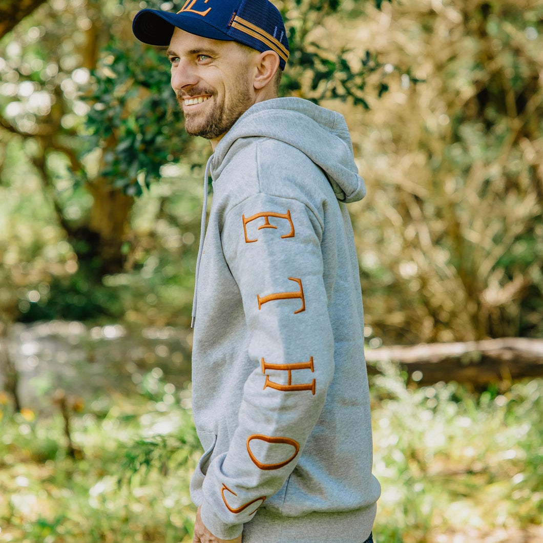 Grey and orange outlet hoodie